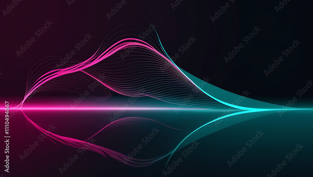 Poster technological background, digital wave pattern with vibrant gradient colors, copy space, flowing lin
