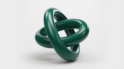 Fototapeta premium Abstract green intertwined rings a 3D rendering of a modern art sculpture.