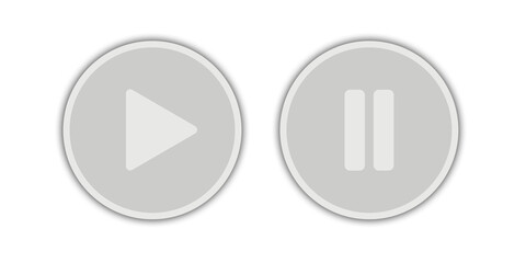 gray circle play and stop buttons with transparent background shadow