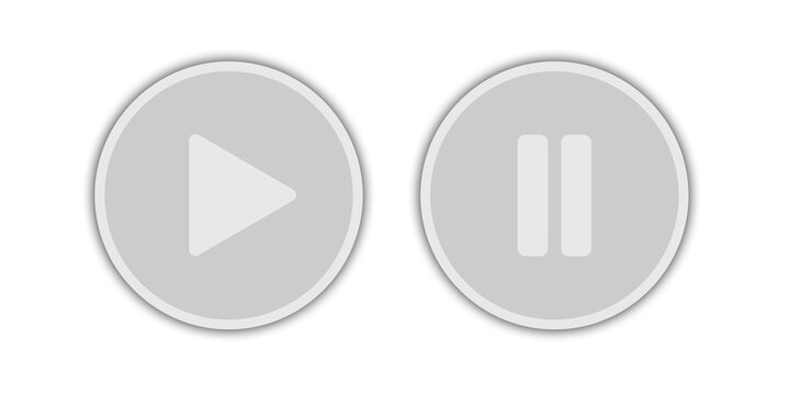 gray circle play and stop buttons with transparent background shadow