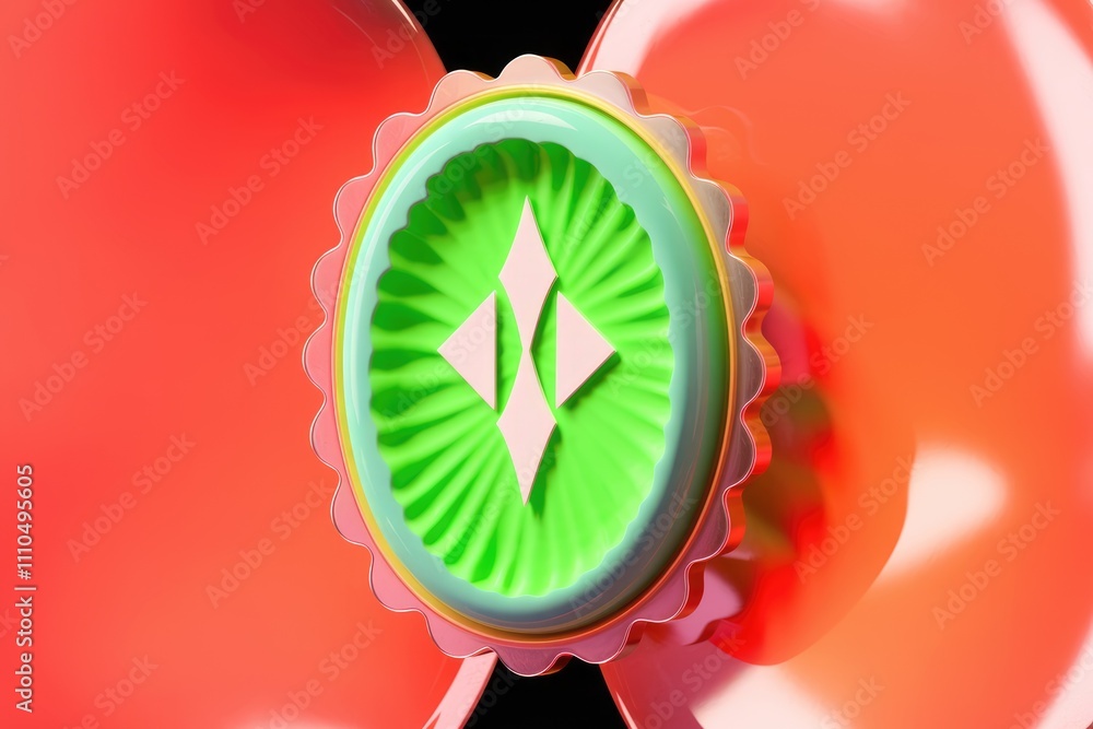 Poster abstract 3d rendering of a vibrant colorful circular emblem featuring a stylized geometric pattern.