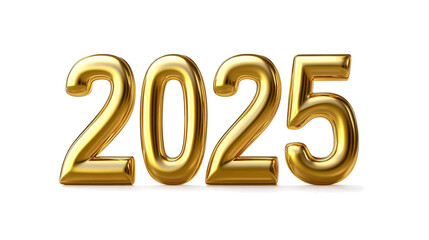 Golden numbers of year 2025 isolated on white transparent background. New year 2025.