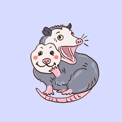 portrait illustration of possum, rat in mask doodle