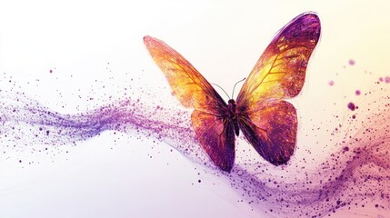 butterfly perched delicately on a white surface, its wings open wide to reveal stunning patterns that appear almost digital in nature.