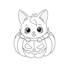 Adorable Kitten Peeking in Pumpkin