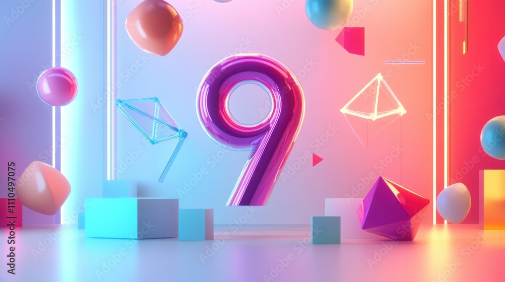 Fototapete the numbers are surrounded by stunning translucent objects suspended on a smooth surface.