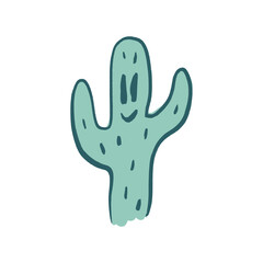 Bohemian comic groovy postmodern funky green cacti emoji desert western character vector illustration clipart isolated background