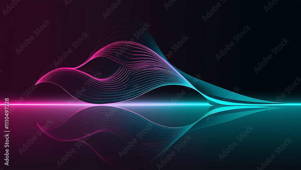 Poster technological background, digital wave pattern with vibrant gradient colors, copy space, flowing lin
