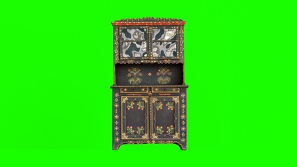 painted folk cupboard with green background