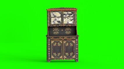 painted folk cupboard with green background
