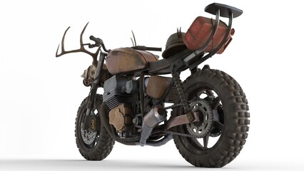 post apocalyptic motorcycle with white background