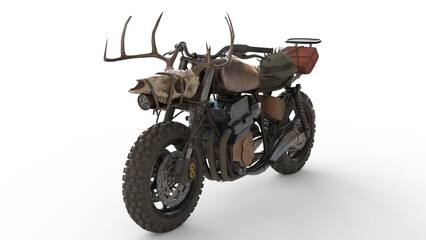 post apocalyptic motorcycle with white background