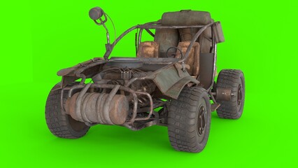 post apocalyptic vehicle with green background