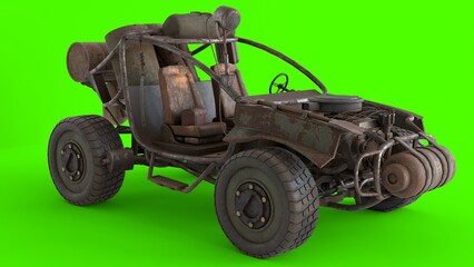 Fototapeta premium post apocalyptic vehicle with green background