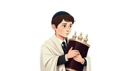 Young Jewish Boy Holding Torah Scroll, Bar Mitzvah Illustration