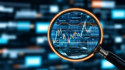 Analyzing Stock Market Trends with Magnifying Glass Insight Digital Data Environment Financial Analysis Macro Perspective