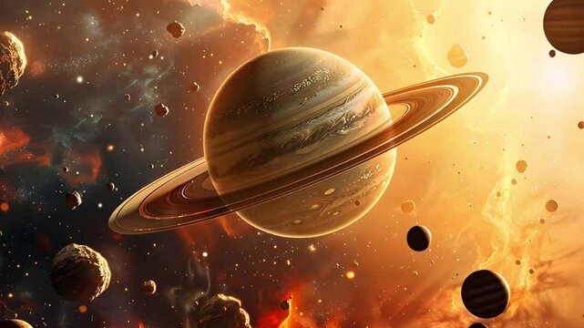 Saturn's Majestic Rings and Cosmic Dance: A Breathtaking Celestial Artwork