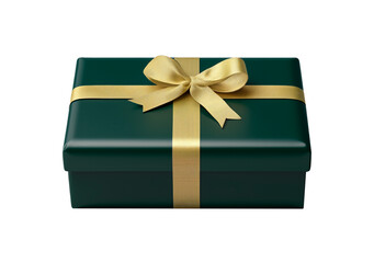 Isolated PNG Green present box with golden ribbon and bow. 