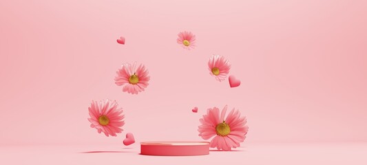 3d render backround for celebrate International Women's Day with elegant podium design featuring pastel tones and floral accents. Perfect for gift cards, product displays, festive marketing campaigns
