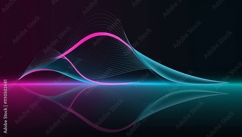 Poster technological background, digital wave pattern with vibrant gradient colors, copy space, flowing lin