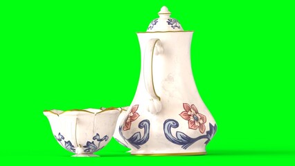 traditional tea set with green background