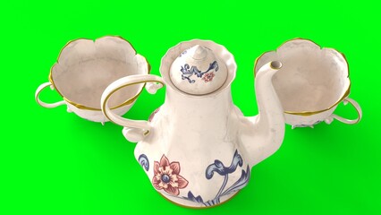 traditional tea set with green background