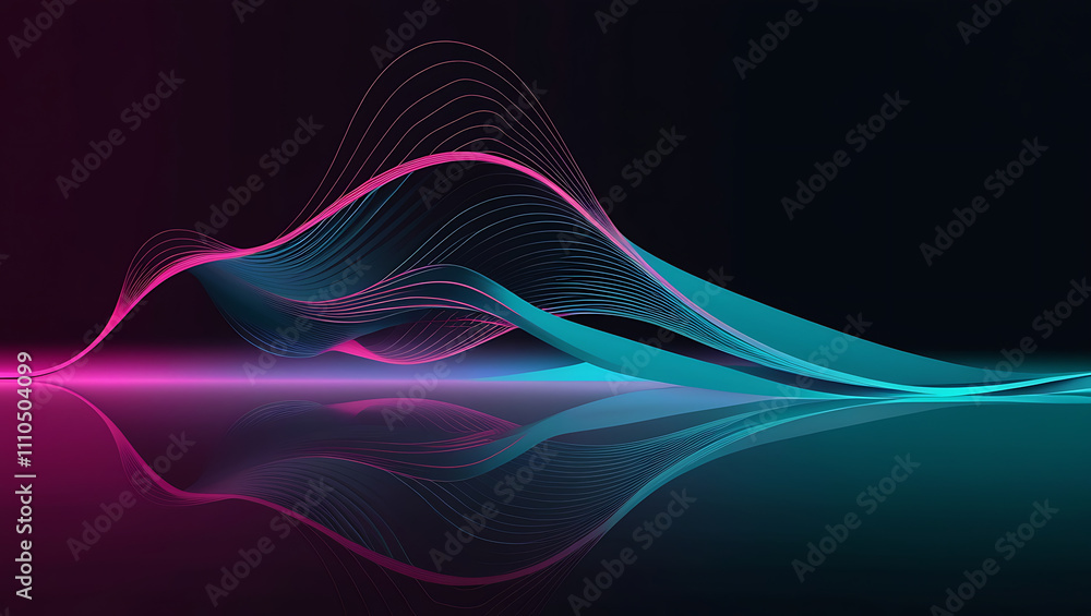 Poster technological background, digital wave pattern with vibrant gradient colors, copy space, flowing lin