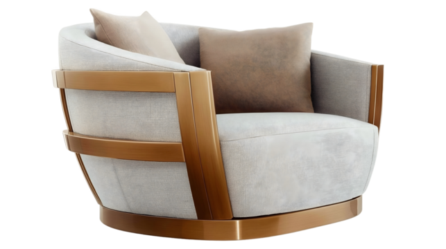 Modern designer armchair wooden contemporary frame isolated on white or transparent background.