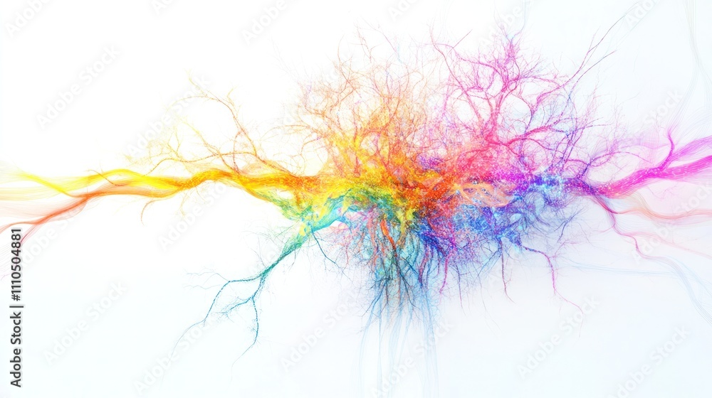 Poster tree that towers over a serene environment, its roots intertwining with shimmering particles that re