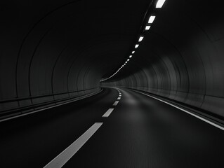 Tunnel road under dim lighting in a cityscape at night