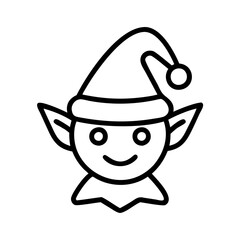 elf Outline Icon, christmas icon - Black outline icon of elf symbolizing Christmas, holidays, and festive in simple design.
