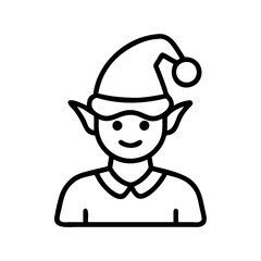 elf Outline Icon, christmas icon - Black outline icon of elf symbolizing Christmas, holidays, and festive in simple design.