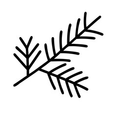 evergreen branch Outline Icon, christmas icon - Black outline icon of evergreen branch symbolizing Christmas, holidays, and festive in simple design.