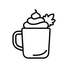 festive mug with whipped cream Outline Icon, christmas icon - Black outline icon of festive mug with whipped cream symbolizing Christmas, holidays, and festive in simple design.