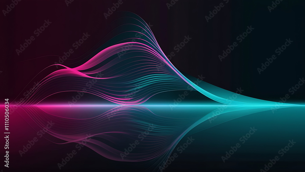 Poster technological background, digital wave pattern with vibrant gradient colors, copy space, flowing lin