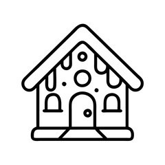 gingerbread house Outline Icon, christmas icon - Black outline icon of gingerbread house symbolizing Christmas, holidays, and festive in simple design.