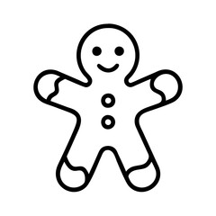 gingerbread man Outline Icon, christmas icon - Black outline icon of gingerbread man symbolizing Christmas, holidays, and festive in simple design.