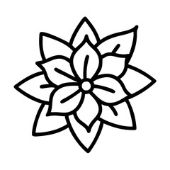 poinsettia flower Outline Icon, christmas icon - Black outline icon of poinsettia flower symbolizing Christmas, holidays, and festive in simple design.