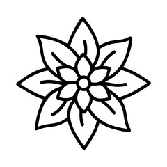 poinsettia flower Outline Icon, christmas icon - Black outline icon of poinsettia flower symbolizing Christmas, holidays, and festive in simple design.