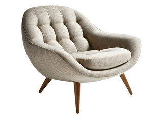 Modern grey armchair wooden legs isolated on white or transparent background, png furniture.