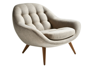 Modern grey armchair wooden legs isolated on white or transparent background, png furniture.