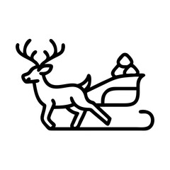 reindeer pulling sleigh Outline Icon, christmas icon - Black outline icon of reindeer pulling sleigh symbolizing Christmas, holidays, and festive in simple design.