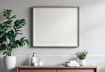 Frame mockup, A4 poster size. Living room wall poster mockup. Minimalist interior design with modern decor. 3D render.