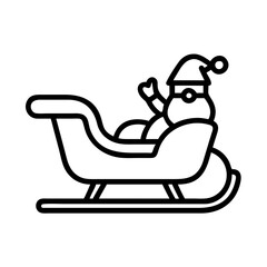 santa in sleigh Outline Icon, christmas icon - Black outline icon of santa in sleigh symbolizing Christmas, holidays, and festive in simple design.