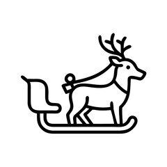 reindeer pulling sleigh Outline Icon, christmas icon - Black outline icon of reindeer pulling sleigh symbolizing Christmas, holidays, and festive in simple design.