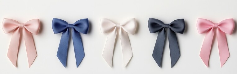 Variety of ribbon bows arranged in a neat line