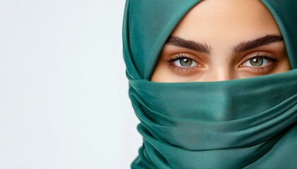 Close-up of Eyes Partially Concealed by Teal Hijab