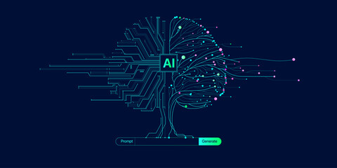 Illustration of abstract stream. Artificial intelligence. Big data, technology, AI, data transfer, data flow, large language model, generative AI	