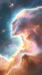 Fototapeta premium A cosmic scene resembling a human profile formed by colorful nebulae and stars.