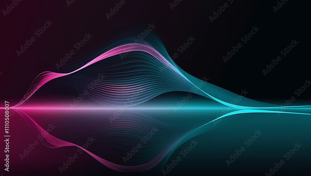 Poster technological background, digital wave pattern with vibrant gradient colors, copy space, flowing lin
